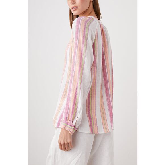 NEW Rails Brielle Stripe Tie Front Linen Blend Blouse Size Medium - Picture 4 of 11